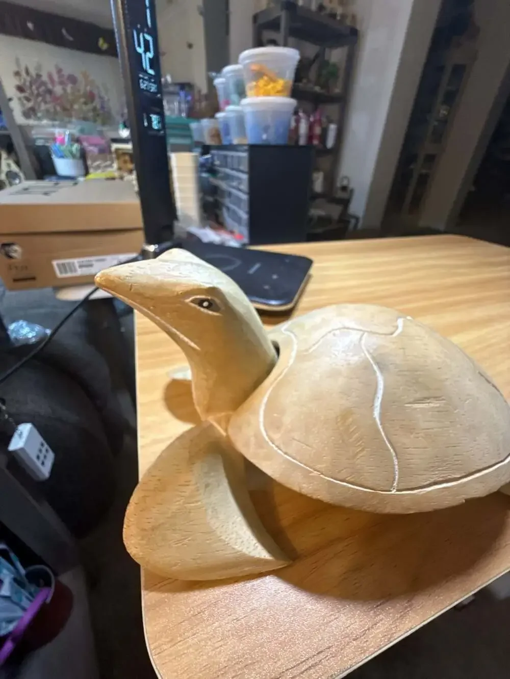 Vintage Hand-Carved Wooden Sea Turtle Trinket Box